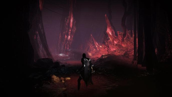 Image of Corvus walking through a cave in Thymesia.