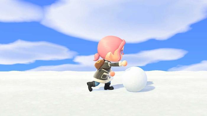 Animal Crossing New Horizons Making Snowperson in Winter Season