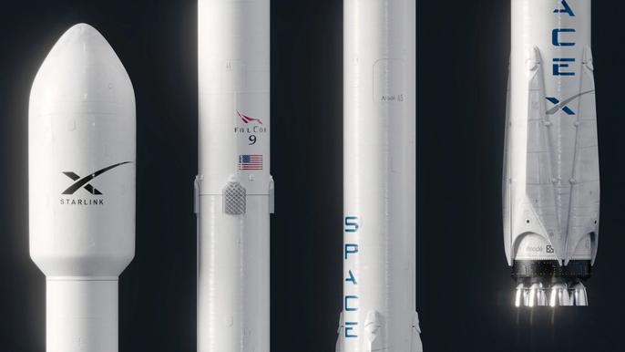 Starlink rockets displayed on a black background