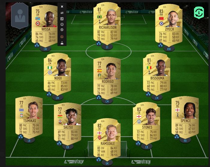 Image of our Premier League starter squad in FIFA 23.