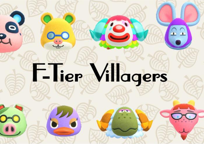 A collage of F-Tier Animal Crossing villagers