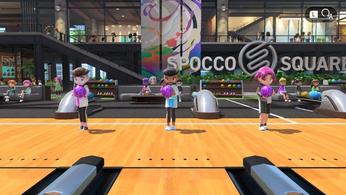 Image of three players on the bowling alley in Switch Sports.