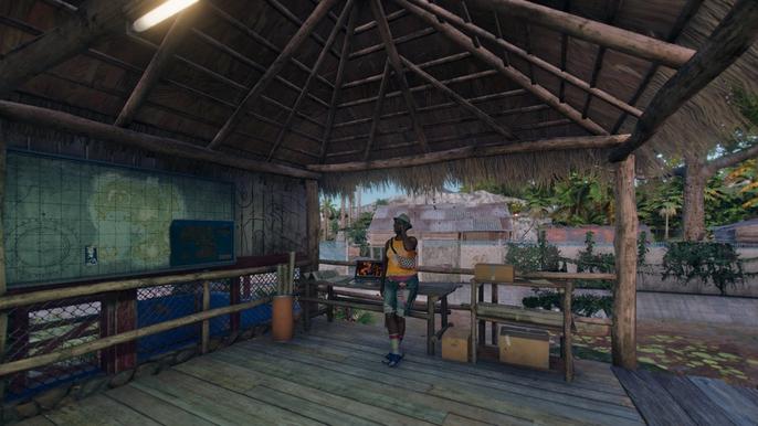 Lola, the owner of the Far Cry 6 Black Market, at Camp Maximas - the Guerrilla Camp in Valle De Oro.