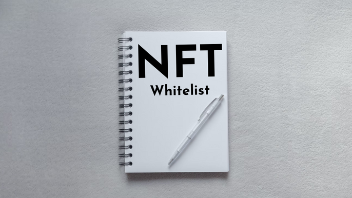 White notebook on white background with NFT whitelist written on the notebook.