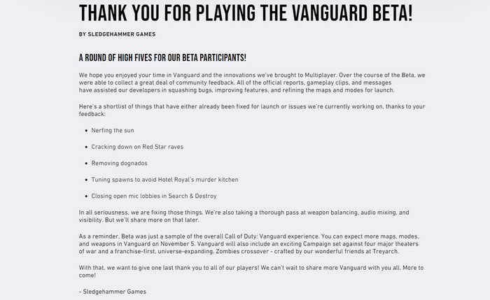Call of Duty: Vanguard Blog Post