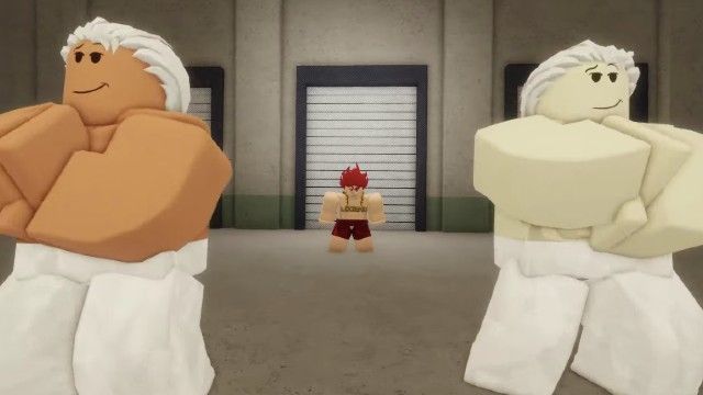 Screenshot from Right 2 Fight, showing three Roblox characters preparing to battle