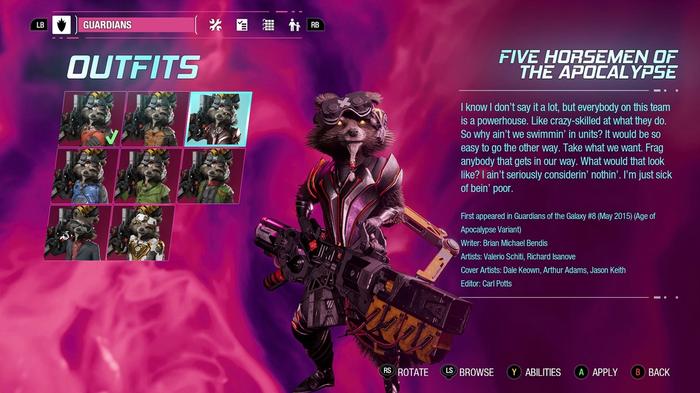 Guardians of the Galaxy Five horsemen of the apocalypse outfit Rocket