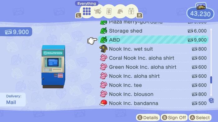 The ABD at the Nook Stop Terminal in the Resident Services Building in Animal Crossing: New Horizons.