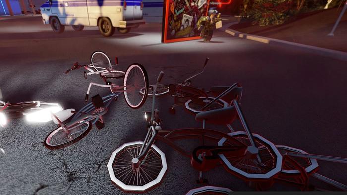 Bicycles on the floor in Roblox.