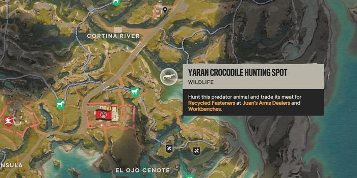 Yaran crocodile hunting spot at Fernando Valley in Far Cry 6's El Este region.
