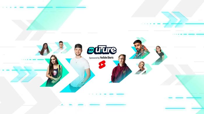 The uTure logo surrounded by a group of streamers and content creators including Ali-A, Loserfruit, LilSimsie, and Lachlan.