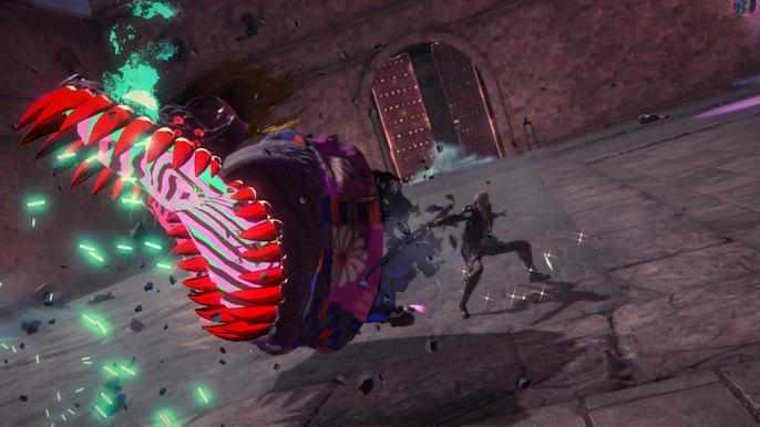 Viola conjuring Cheshire as her Demon Slave in Bayonetta 3.