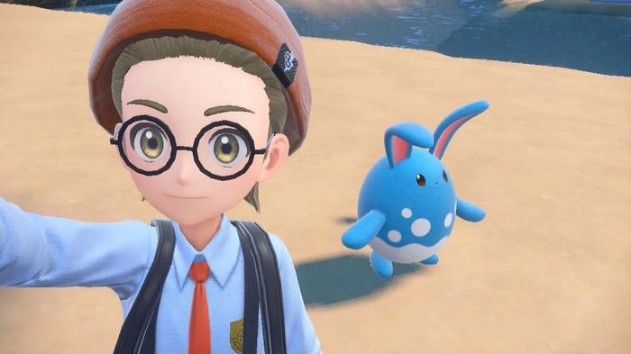 Selfie with Azumarill in Pokemon Scarlet and Violet.
