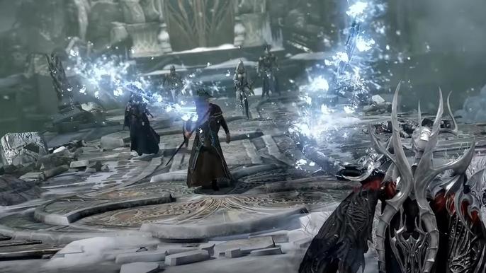 Players fight with an icy boss in Lost Ark.
