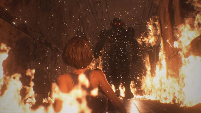 Ultron approaching Jill in Resident Evil 3.