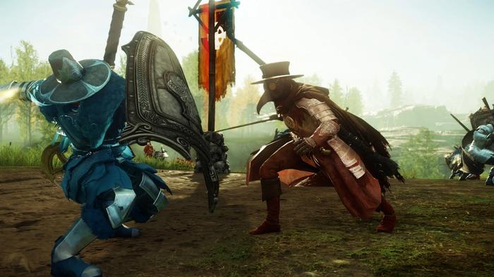 Two players in New World fighting eachother.