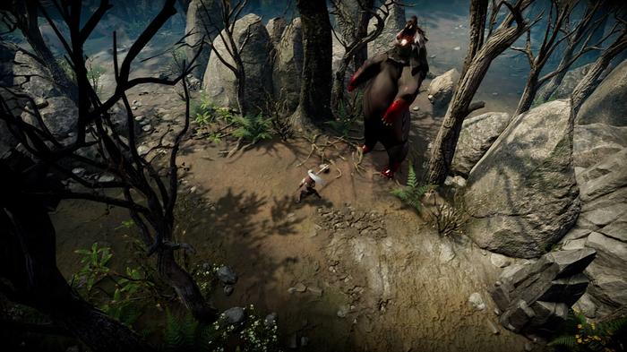 Image of the player fighting a bear in V Rising.