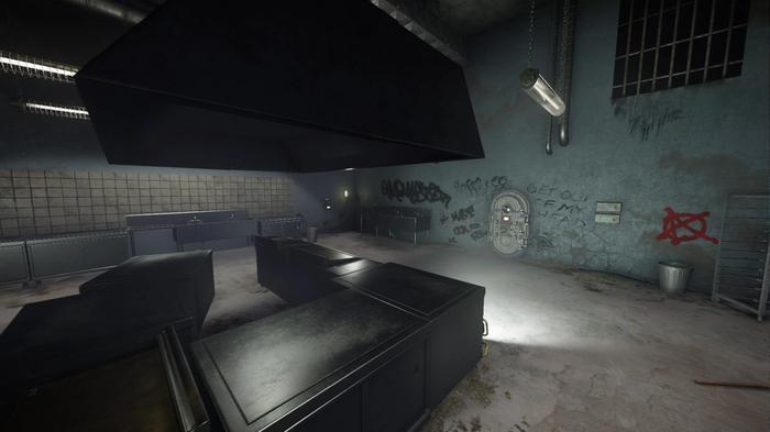 Image of a haunted kitchen with writing on the wall in Deceit.