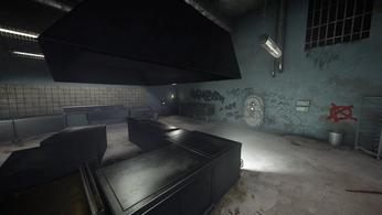 Image of a haunted kitchen with writing on the wall in Deceit.