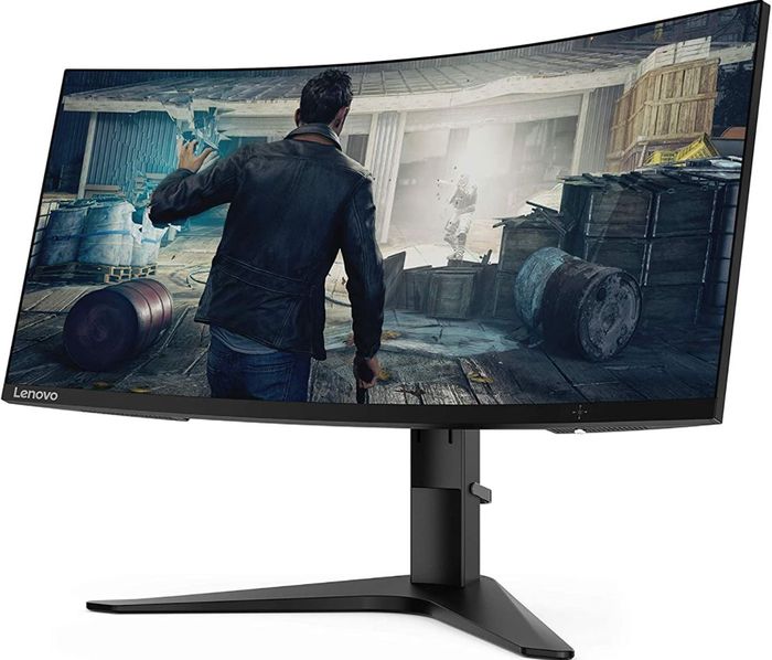 The Lenovo curved gaming monitor is pictured with Quantum Break on the screen.