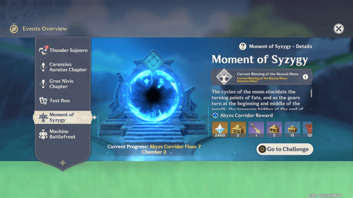 moment of syzygy menu screen