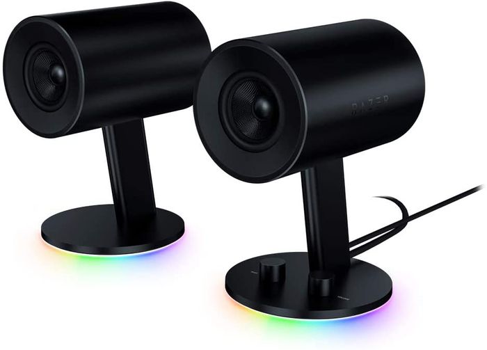 Best RGB speakers razer, two speakers with RBG lighting below the stands