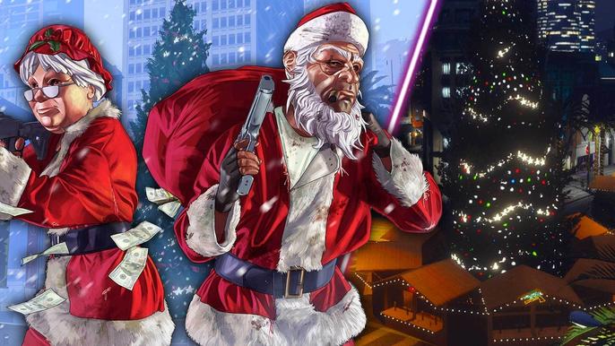 Some GTA Online players dressed in Christmas attire.
