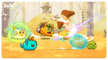 Axie Infinity characters fighting in a battle.