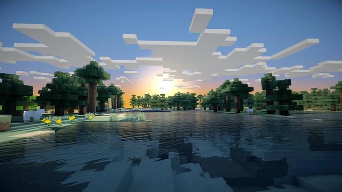 Minecraft sunset using shaders
