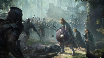 Screenshot from The Lord of the Rings: Rise to War, showing the fellowship in battle