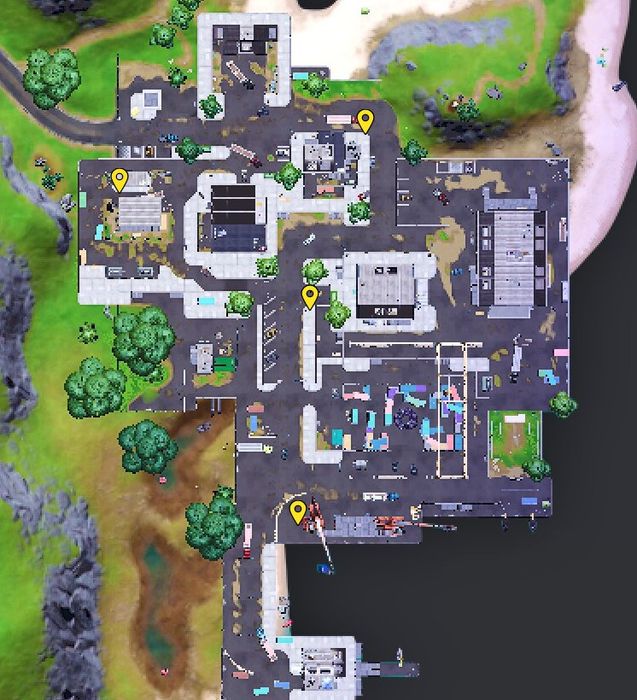 Warning sign locations at Dirty Docks in Fortnite