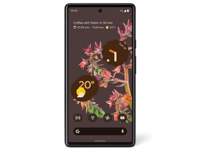 Google Pixel 6 Pre-order, product image of a black smartphone