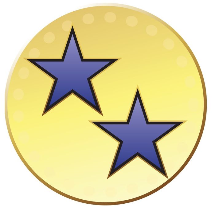 Double kill medal showing a gold circle with two stars inside.