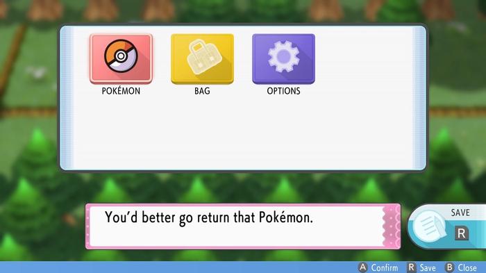 The menu in Pokémon Brilliant Diamond & Shining Pearl.