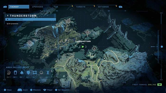 The location on the map of Halo Infinite's Thunderstorm skull.