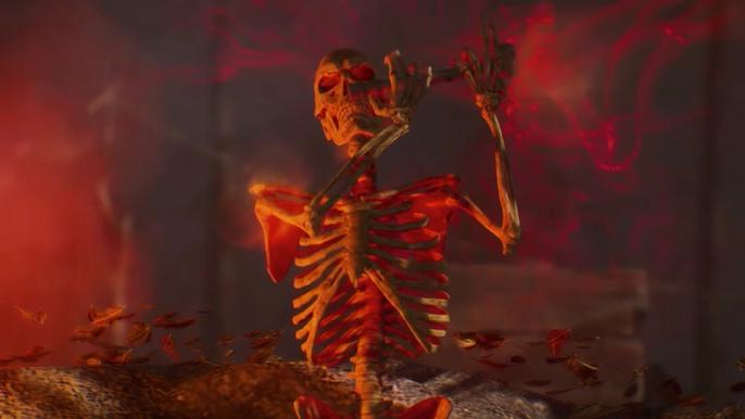 Image of a possessed skeleton playing the flute in Evil Dead: The Game.