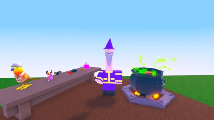 Screenshot from Wacky Wizards, showing a character with a long neck after using a potion
