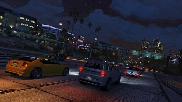 A GTA online street with cars everywhere