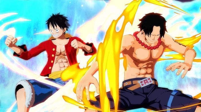 Two characters charing up attacks in the One Piece: Unlimited World Red game.