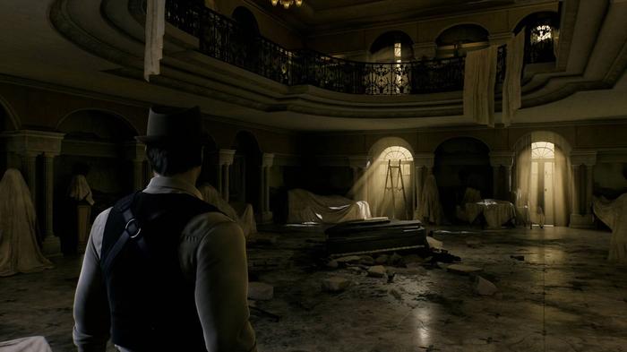 The protagonist walking through an abandoned asylum in Alone in the Dark.
