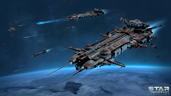 Image of a starship freighter in Space Conflict.