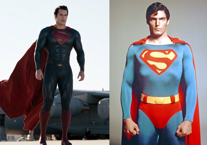 Henry Cavill and Christopher Reeve as Superman