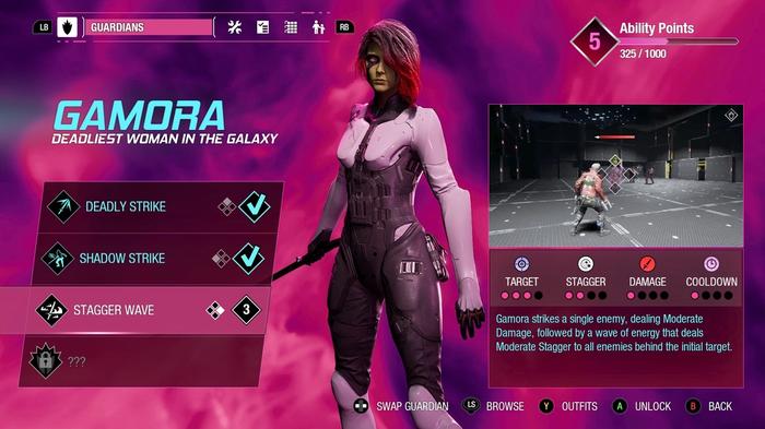 Guardians of the Galaxy Gamora Skills Screen