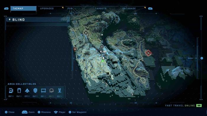 The map location of the Blind skull in Halo Infinite.