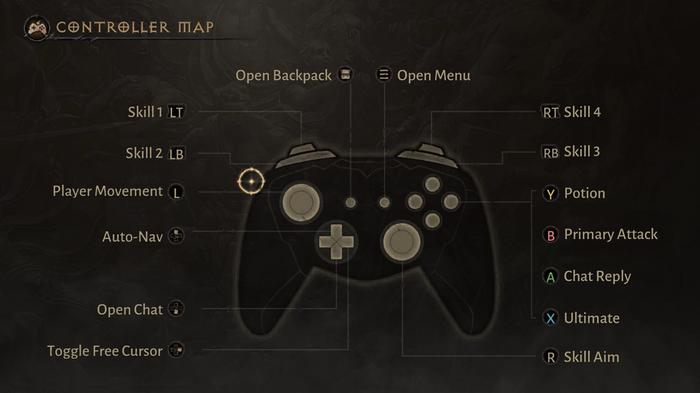 Image of the Xbox controller scheme in Diablo Immortal.