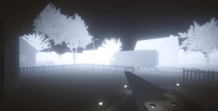 What the location looks like as a dead player in Phasmophobia, white and foggy.