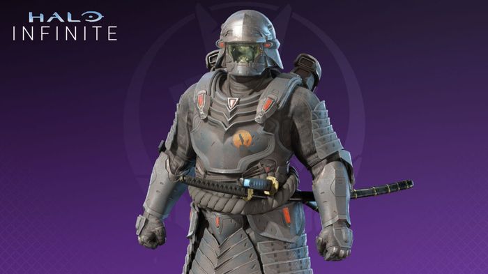 A grey, samurai-style armour for Spartans titled Willow Tea.
