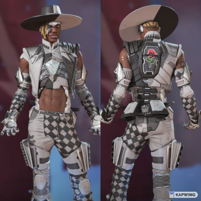 Seer Twitch Prime skin, checkerboard pattern on trousers and gloves, white and black colour scheme.
