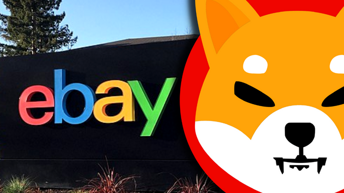 Ebay logo on a sign next to the Shiba Inu logo