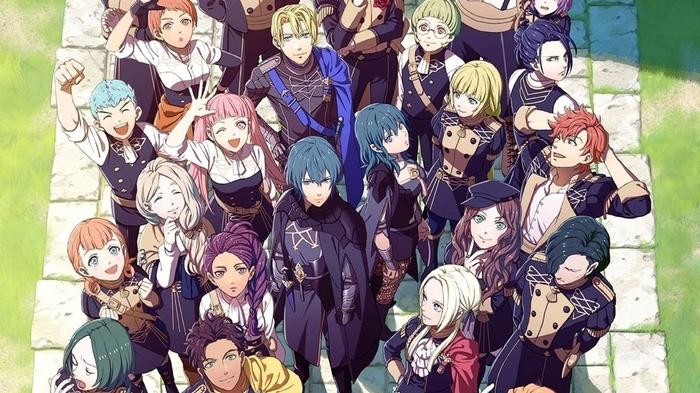 A crowd of students stood together in Fire Emblem Three Houses.
